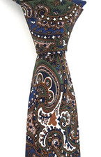 VTG Robert Talbott Tie Brown Blue Wild Vibrant Bold Paisley Print 100 Silk