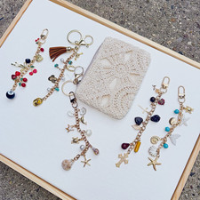Gold Tone Metal Charm Keychain Lot Beach Nautical Tassel Starfish Multicolor
