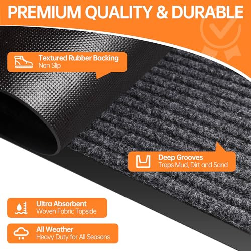 Indoor Outdoor Door Mat, 3'x5' Doormat for Entryway, Rubber Backing Non Slip - Picture 6 of 8