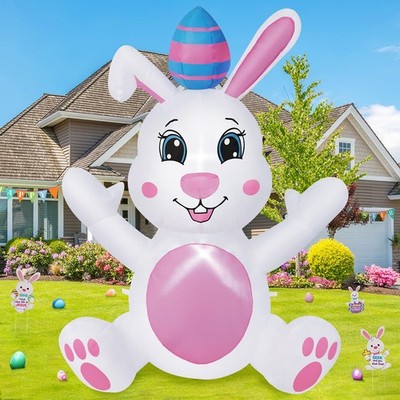 4FT Easter Bunny Inflatable Outdoor Decorations, Inflatable Bunny with Egg Bu...