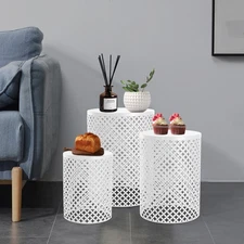 3pcs White Metal Frame Accent Table Modern Iron End Table Outdoor Side Table
