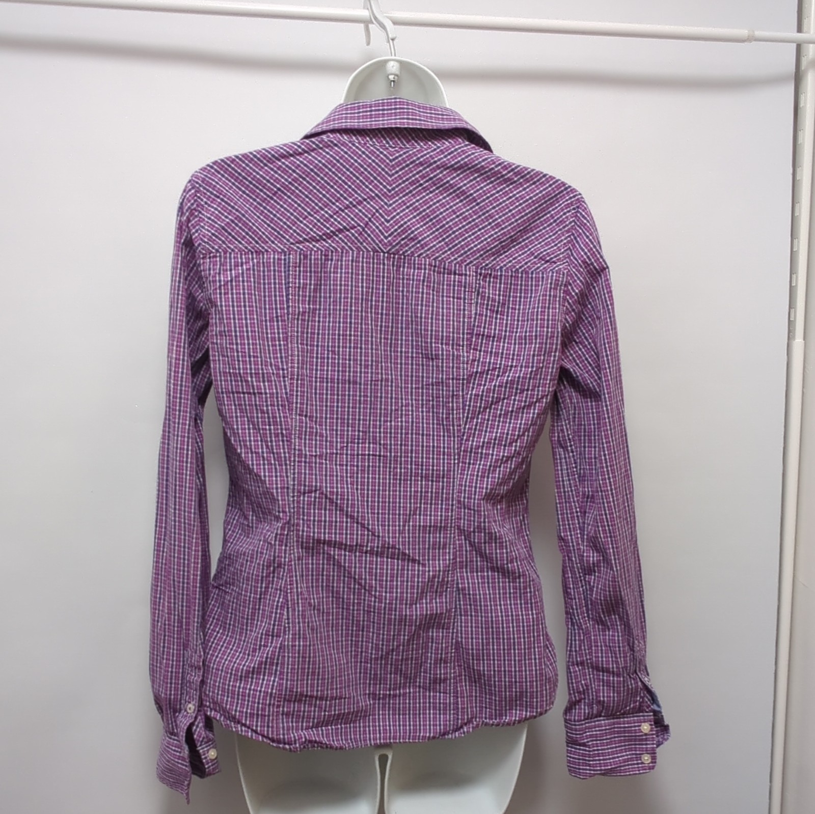 American Eagle Outfitters Purple/Blue/White Check Cotton Slim Fit Shirt S image 6