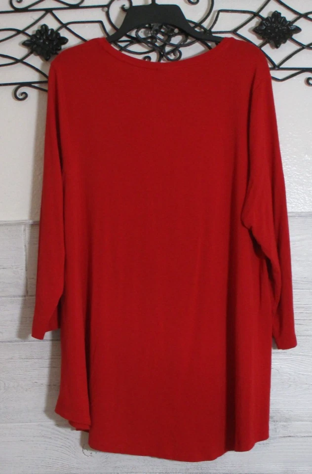 Top tejido para mujer JM Collection talla 2X manga larga rojo cuello redondo Foto 2 de 4