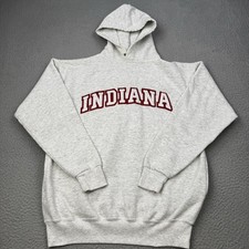 VINTAGE INDIANA HOOSIERS Hoodie Adult Large Gray Embroidered 80s Made in USA