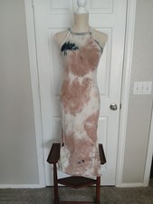 Mauve Blue Tie Dye Midi Dress M Sleeveless Bodycon Party Festival Beach Cozy 