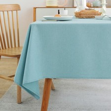 Laolitou Square Tablecloth 60x60in Blue Linen Waterproof Washable