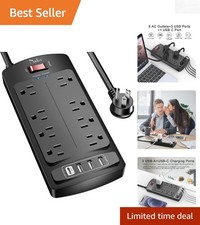6 Ft Power Strip Surge Protector: 8 AC Outlets  4 USB Ports - Reliable  Safe