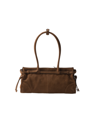 PRADA Bonnie Medium $3550 Cocoa Brown Nubuck Top Handle Bag New