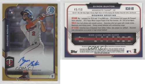 2015 Bowman Chrome Rookie Auto Gold Refractor /50 Byron Buxton #BCAR-BB Auto RC
