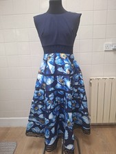 Coast Navy Blue & Floral Jacquard Midi Dress - Weddings/Occasions Size Small