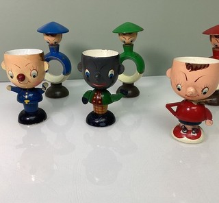1950s Wooden Noddy Toyland Character Egg Cups Set Collectable Vintage TH