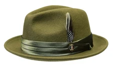 Men's Fedora Dress Hat Solid Olive Green UN-111 100% Australian Wool S, M, L, XL