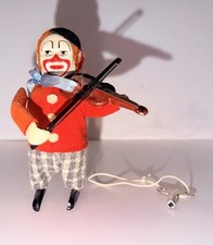 Vintage 1930's Schuco Wind Up Toy Clown Playing Violin Red/Yellow Germany W/ Key