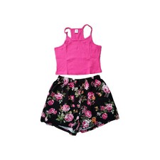 NEW SHEIN Kids Outfit Girls 11-12Y Floral Print Shorts Cropped Pink Tank Top