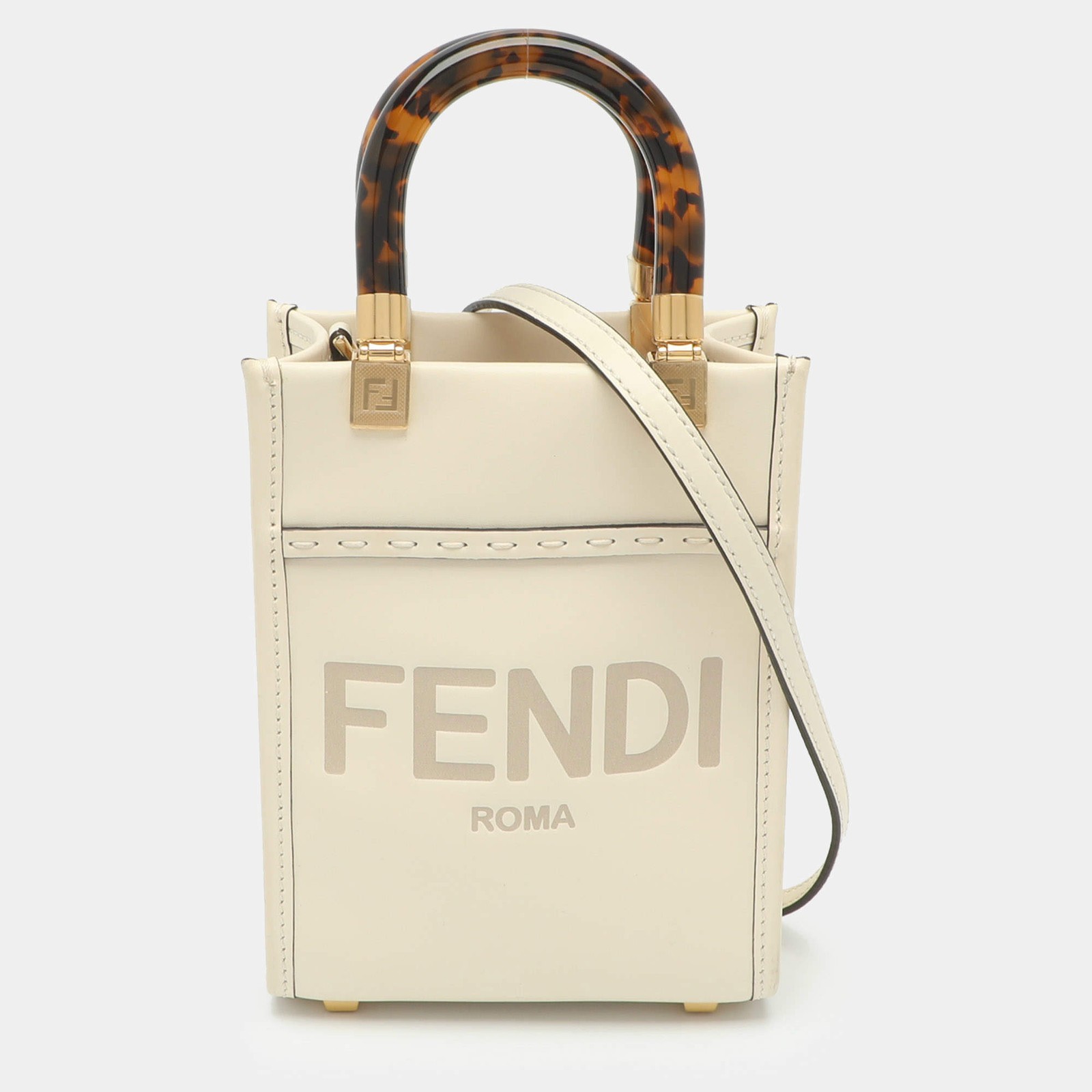 Fendi Sunshine Mini Cream Leather and Plexiglass Tote