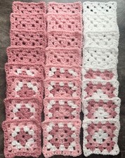 New 24 x Rose, Pink, White Handmade Crochet Granny Squares pink shades 