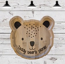 Wooden Bear Plate Kids Food Serving Board Natural Bamboo Kitchen Home Platter