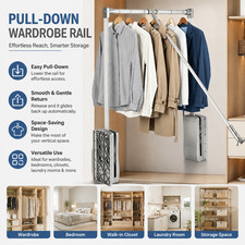 Household Wardrobe Pull Down Lift 15 KG Heavy Duty 89-121cm Clothes Hanging Rail