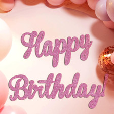 Glitter Felt Happy Birthday Backdrop Sign for All Ages - Pink Party Decor
