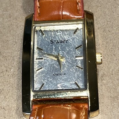 Stauer Castille Watch 26694 Stainless Steel Caseback Genuine Leather Band