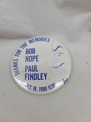 Bob Hope Paul Findley Vintage Promo Button Pin 1980 ICRF