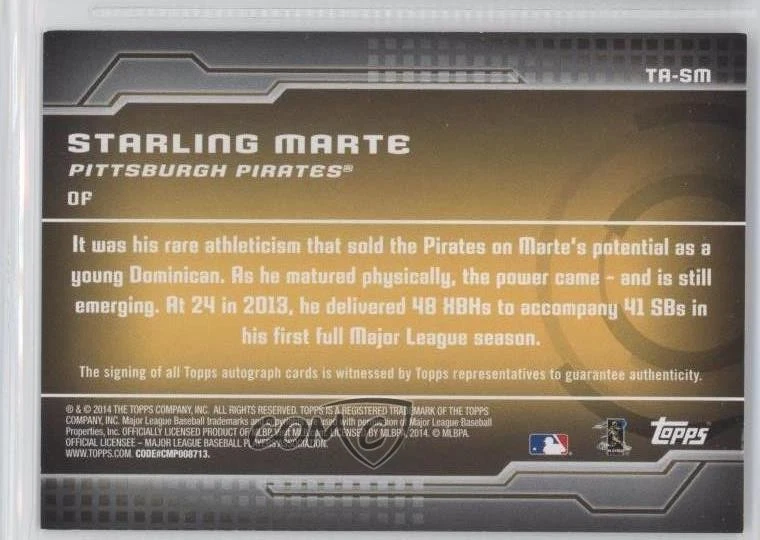 2014 Topps Trajectory Auto Starling Marte #TA-SM Auto - Image 2 of 2