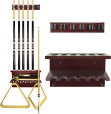 Hardwood Billiards Pool Cue Rack - Wall Mount Holder for 6 Cues, Sticks Stora...