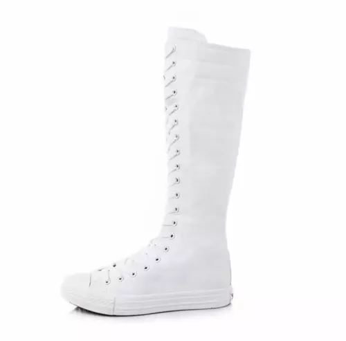 Women's flat bottomed lace up canvas knee high sports shoes boots punk gothic - Picture 5 of 18