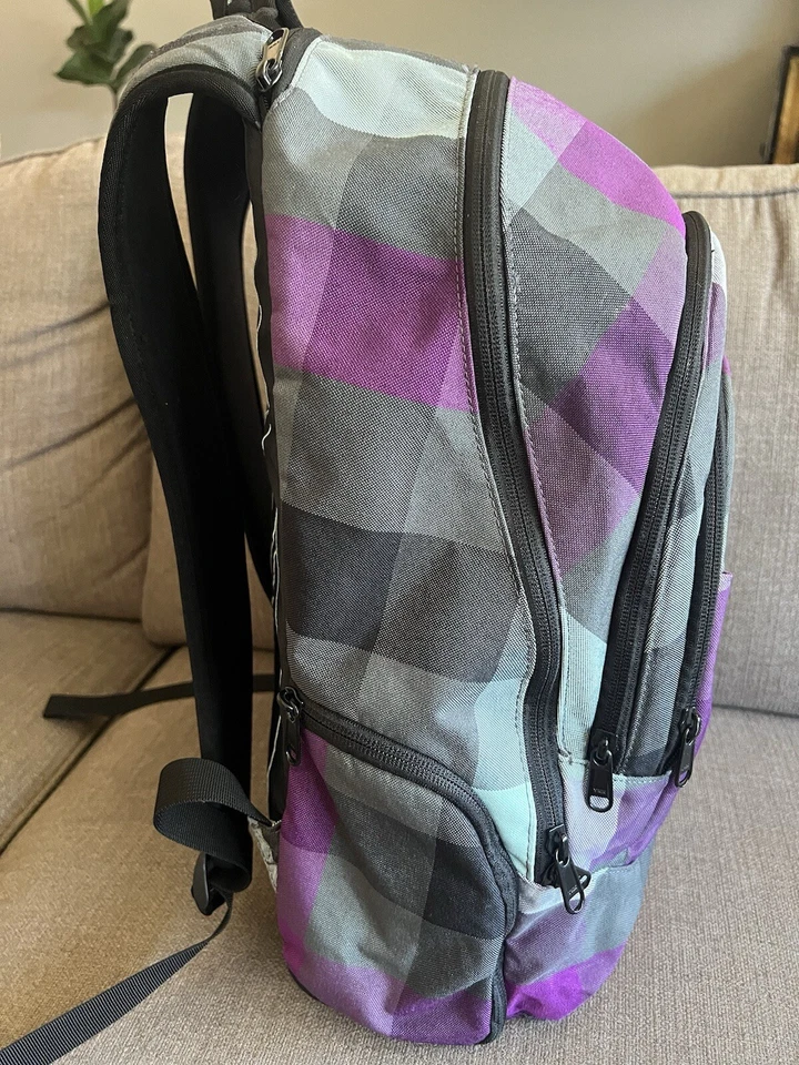 Vintage DAKINE Plaid Backpack Purples Blues NICE - Image 3 of 4