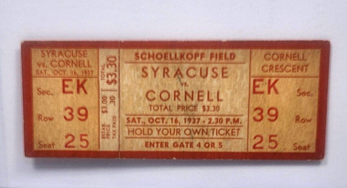 1937 Syracuse University vs Cornell Football Game Unused Full Ticket - Picture 6 of 12