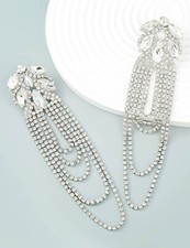 Chandelier Rhinestone Crystal Pageant Bridal Earrings Clear Drop Dangle 5.5 inch