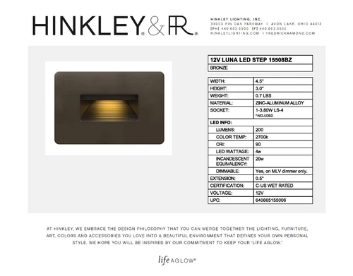 Hinkley LED Landscape Lighting Luna Bronze Finish 4 Watt 12V 2700K  (15508BZ) - Picture 7 of 15