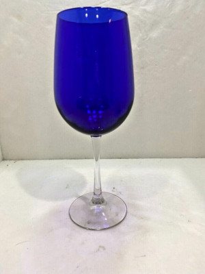 Cobalt Blue 9.5  Wine Glass with Clear Stem 12 oz