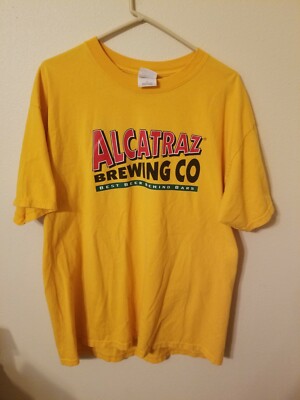 alcatraz brewing company mens t shirt size XL sided dark yellow