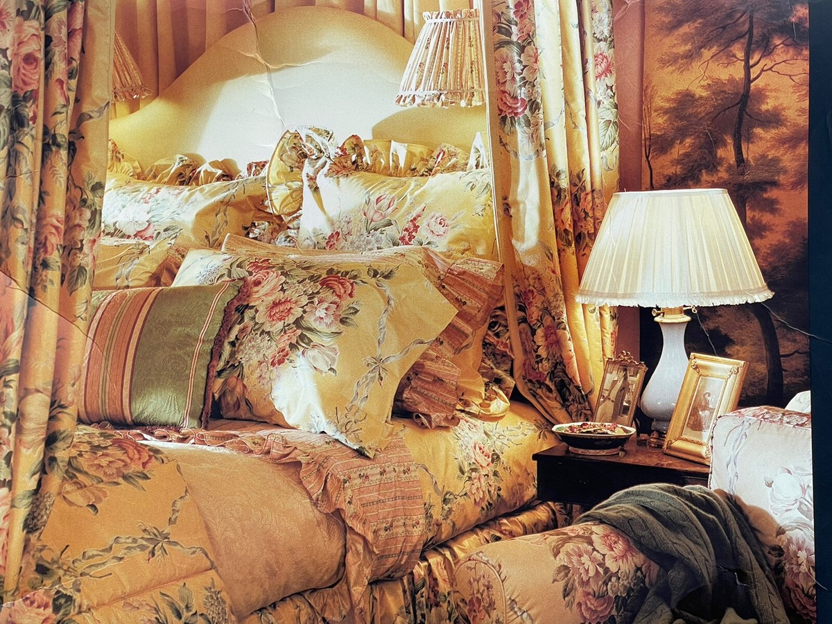 NEW RARE Ralph Lauren EVELYN *QUEEN FLAT CHINTZ Yellow FLORAL Blue