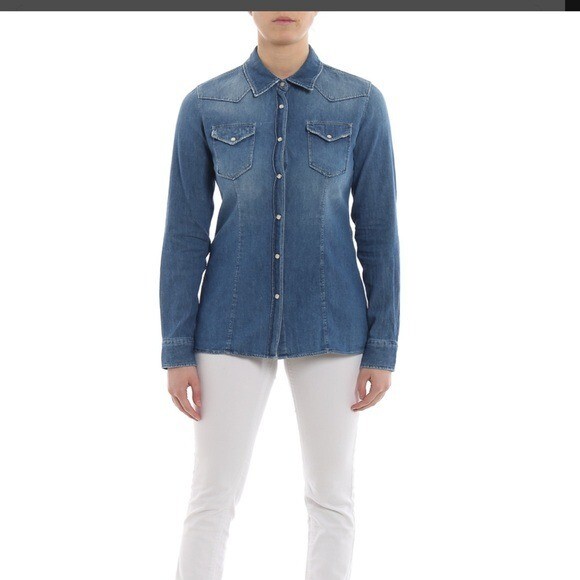 スーツ DONDUP Women Outer DJ441DS0345DHX2W 800 228011 BLUE Dondup Jayl Distressed Turquoise Snap Button Denim Western