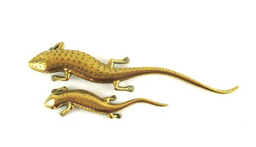 "2 Messing Eidechse Gecko Salamader Figuren Ornament 7,5""/4,25" - Bild 1 von 7
