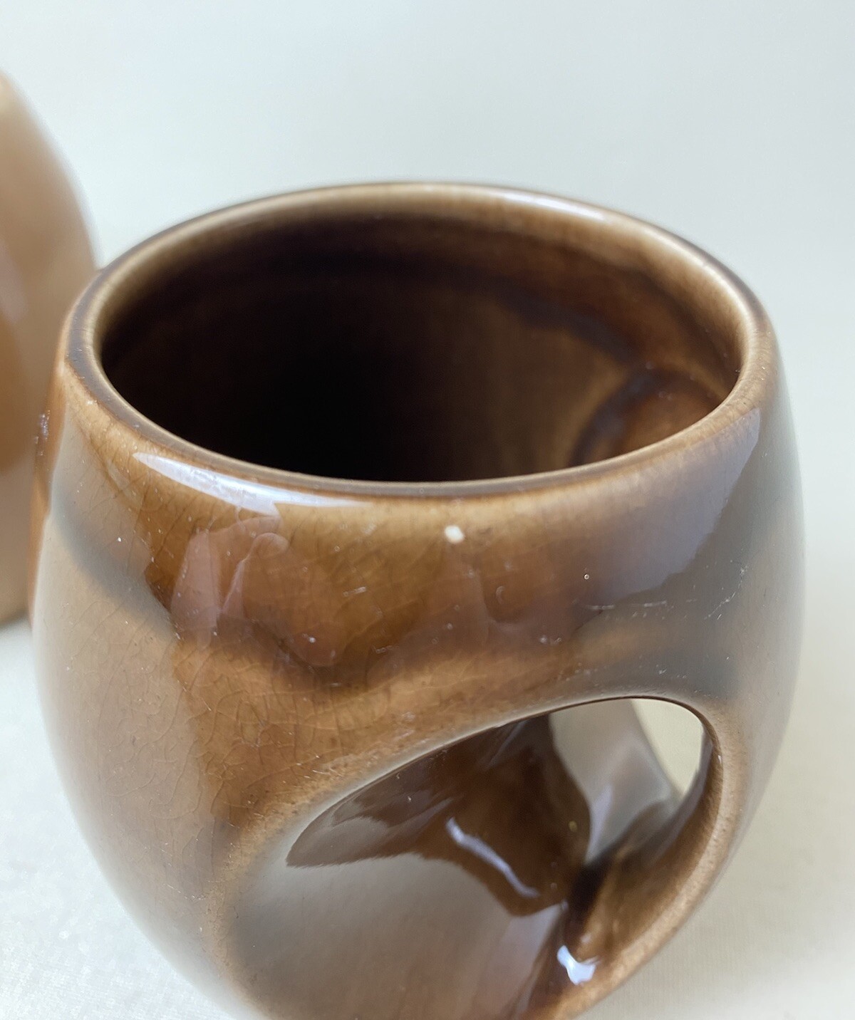 Holkham Pottery Owl Eye Mugs x 2 Brown Tones Vintage 1960’s/70’s Made