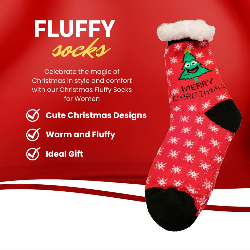 Mujer Navidad Esponjoso Difuso Acogedor Zapatilla Calcetines con Pinzas Cálido Foto 4 de 4