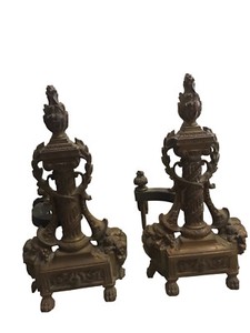 Vintage Pair Set of  2 French Andirons, Fireplace  Ornate Andirons 14" X 7"