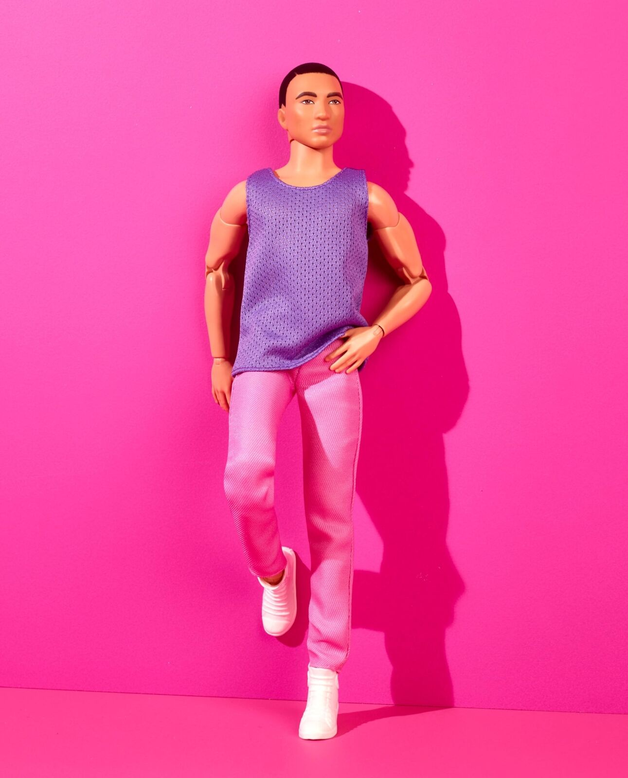 Barbie Looks Ken Doll with Black Hair Dressed in Purple Mesh Top and Pink Trouse