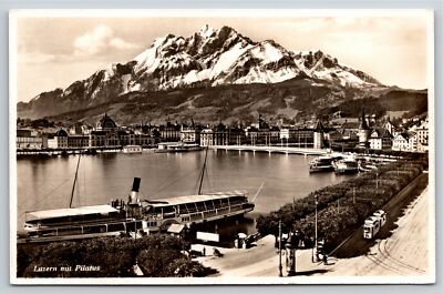 RPPC~Luzerne Switzerland Below Mt Pilatus & Steamer~Real Photo Postcard