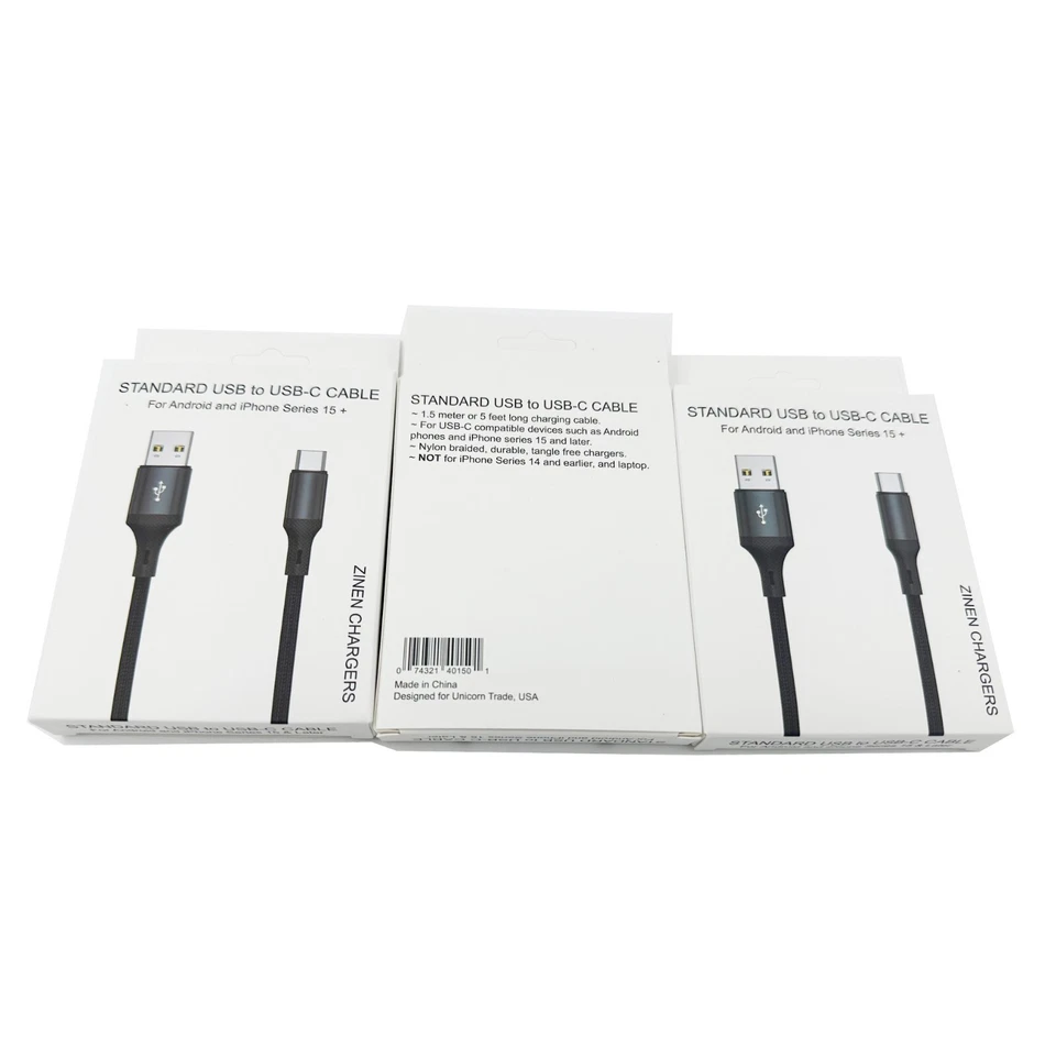 50 USB-C Android iPhone Chargers 5ft Charging Cable Cords Bulk Wholesale UNICORN - Image 4 of 4