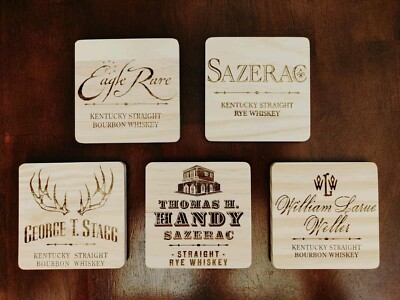 KY Bourbon Wood Coaster Set Buffalo Trace Antique Collection Gift Trail BTAC