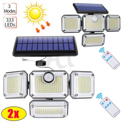 2Pack 333 LED Solar Lights Outdoor Waterproof Motion Sensor Security Garage