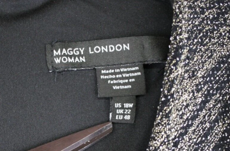 Maggy London Women's Black with w Gold Ruched Dress Party Cocktail V-Neck Sz 18W - Image 4 of 4