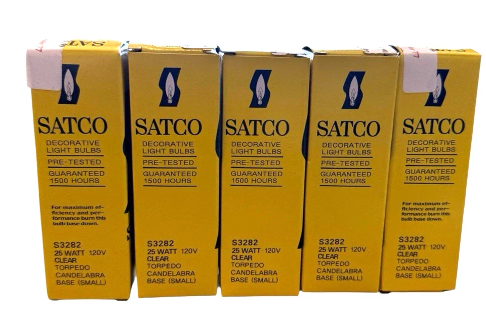 5 Satco S3282 120V Candelabra 25 Watt Light Bulb Clear Base Small 1500 Hours NOS - Image 2 of 4