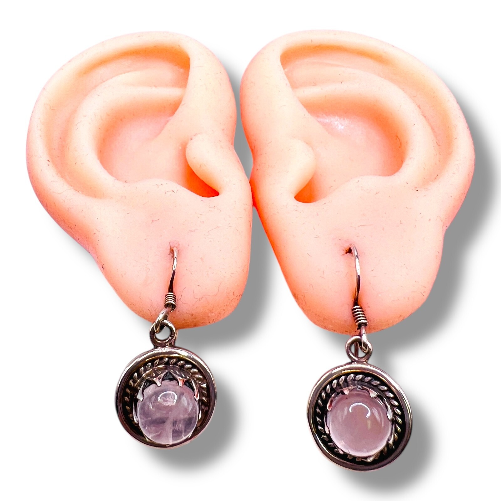 Rose Quartz Round Solid Sterling Silver Drop Hook… - image 5