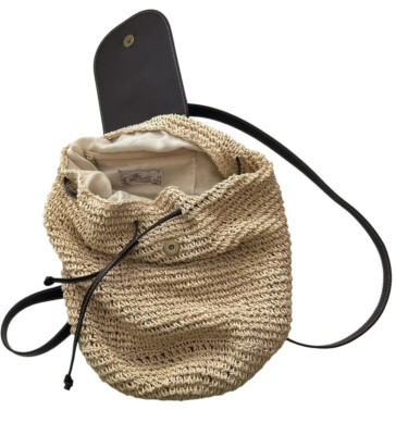 Cappelli Straworld Navy Crochet Toyo Backpack with Brown Leather Accents Cappelli Straworld | Bags | Cappelli Straworld Blue Woven  main image 4