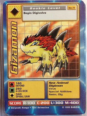 BANDAI DIGIMON 1999 - CARD Bo-71 Gizamon Card Rookie Level | eBay